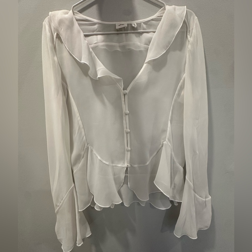 Wilfred Sheer White Button-Up Blouse